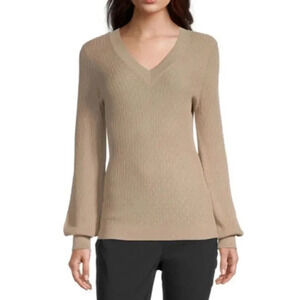 NEW Liz Claiborne Sweater Top Womens XS Cream Gold Shimmer Long Sleeve Pullover